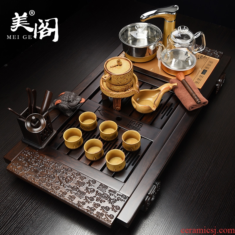 Beauty cabinet ebony suit household kung fu tea tray tea sets ceramic teapot teacup four one solid wood tea set automatically