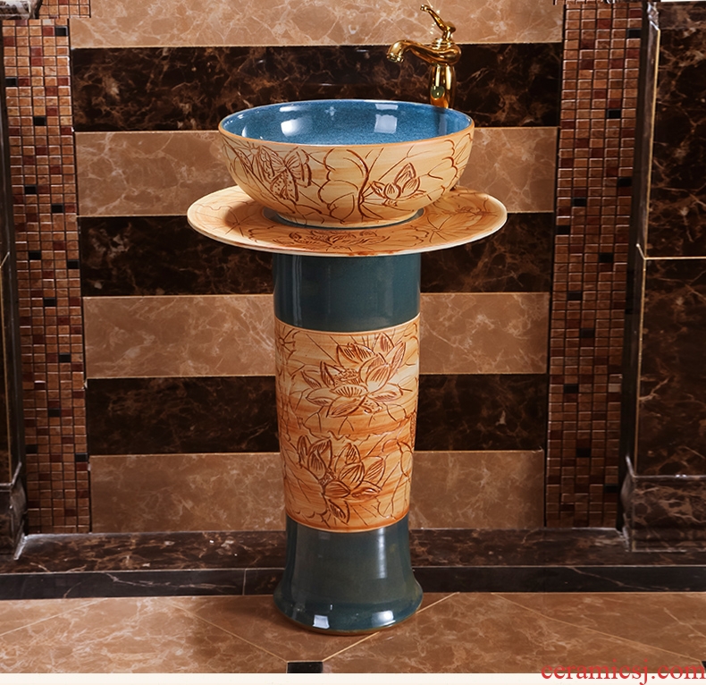 Wash gargle balcony column type lavatory toilet ceramic basin one small family console the sink