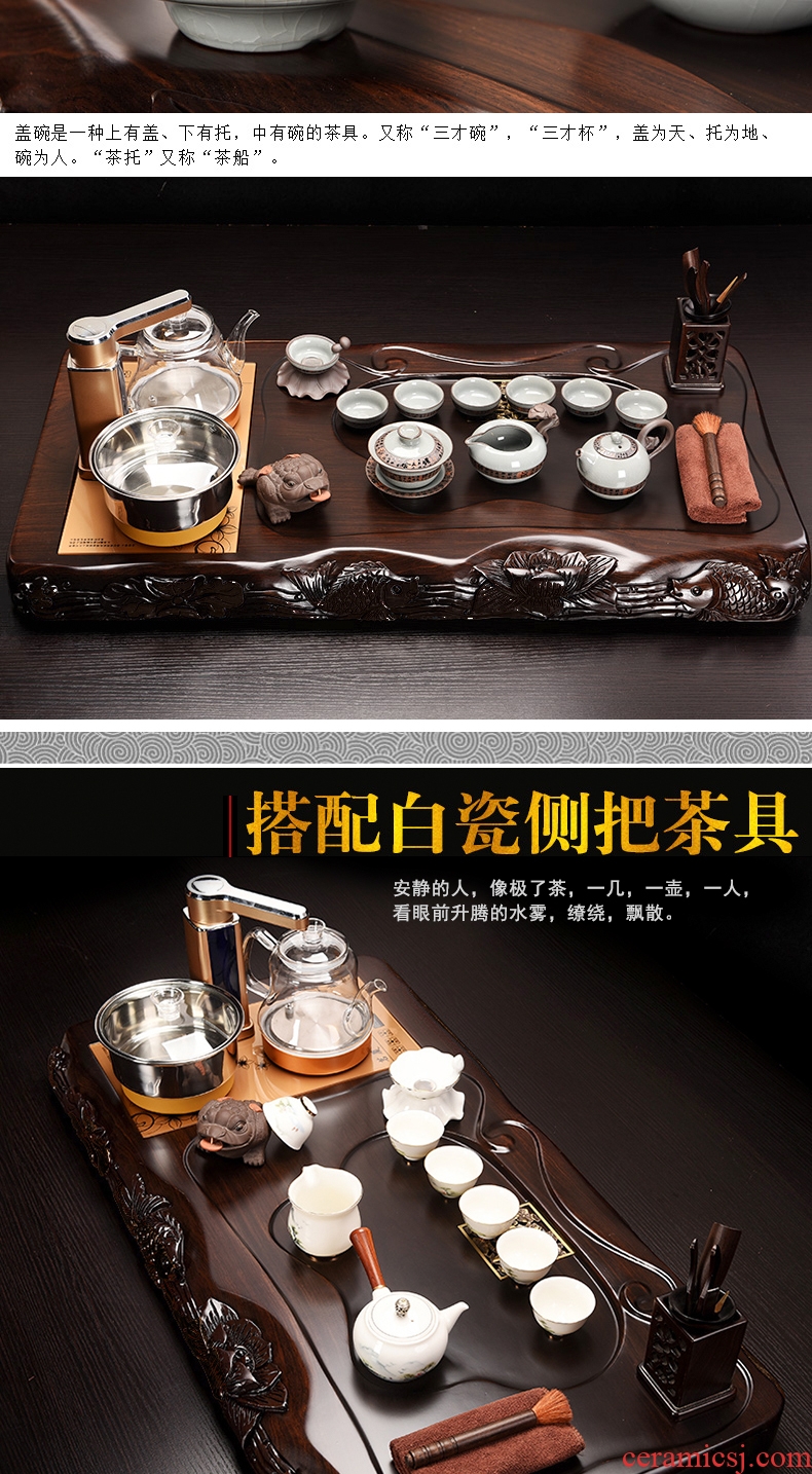 Beauty cabinet ebony tea set four one automatic tea tray purple ceramic teapot household solid wood tea sets