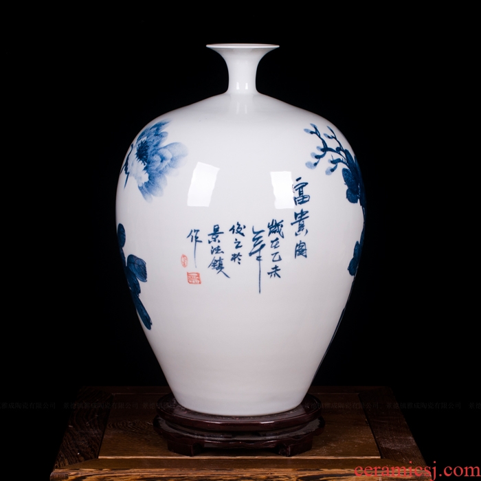 Jingdezhen blue and white peony vases, contemporary and contracted hand-painted ceramics decoration furnishing articles modern Chinese style living room