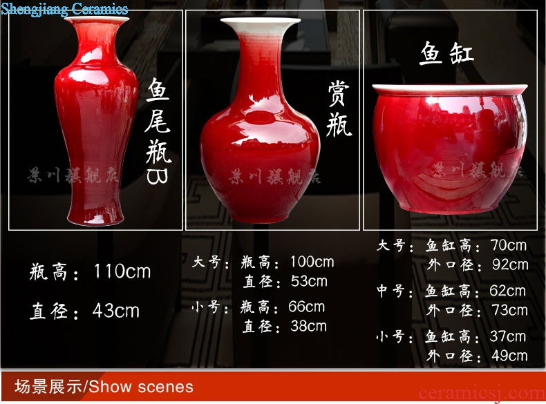 Jingdezhen China red ceramics dried flowers flower arrangement ruby red big vase household hotels sitting room be born modern large furnishing articles