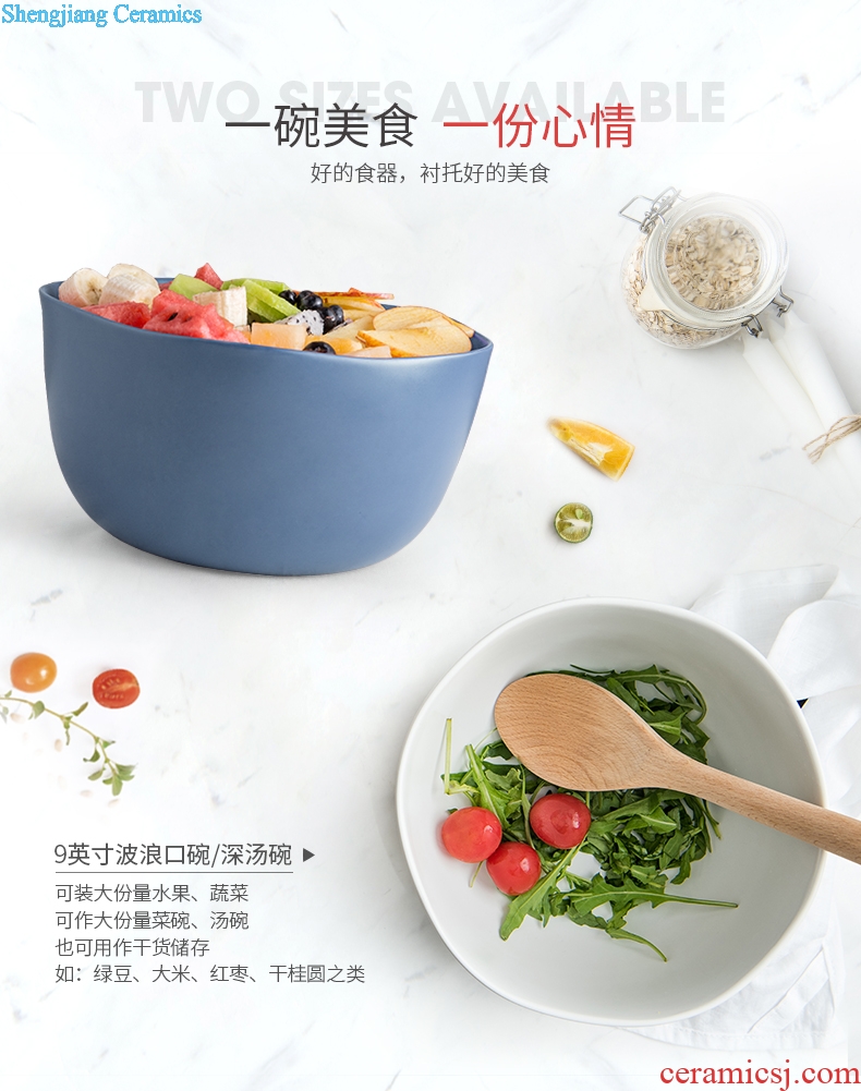 Deep bowl bowl large ceramic large creative personality household boiled fish soup basin vegetable salad bowl northern wind