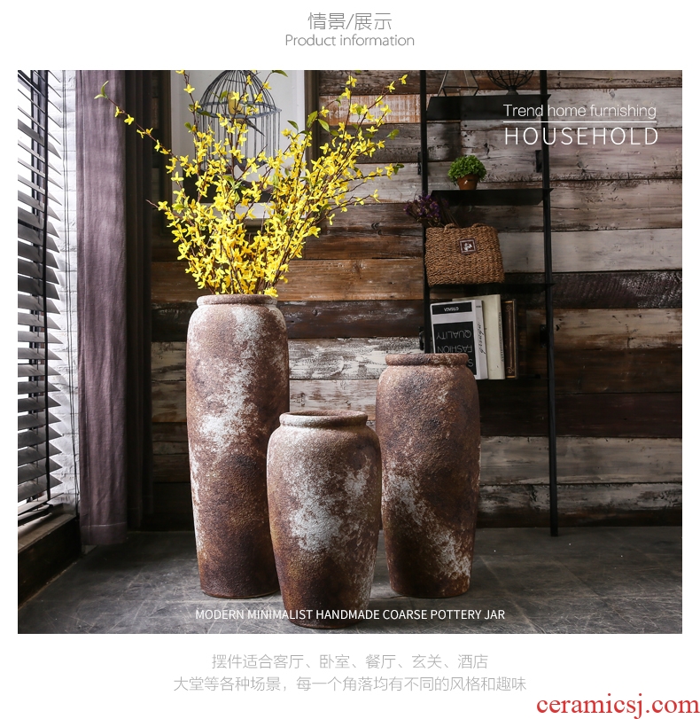 Jingdezhen decorated living room archaize ceramic floor big retro handmade pottery vase household of Chinese style adornment flower arrangement