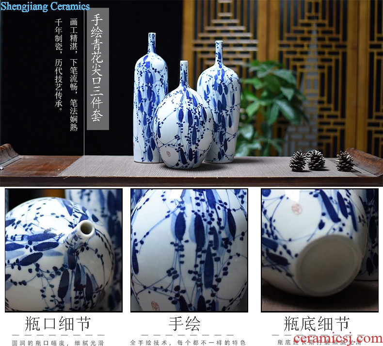 Jingdezhen hand-painted ceramic fashion home furnishing articles hydroponic dry flower arranging flowers sitting room lucky bamboo vase three-piece suit