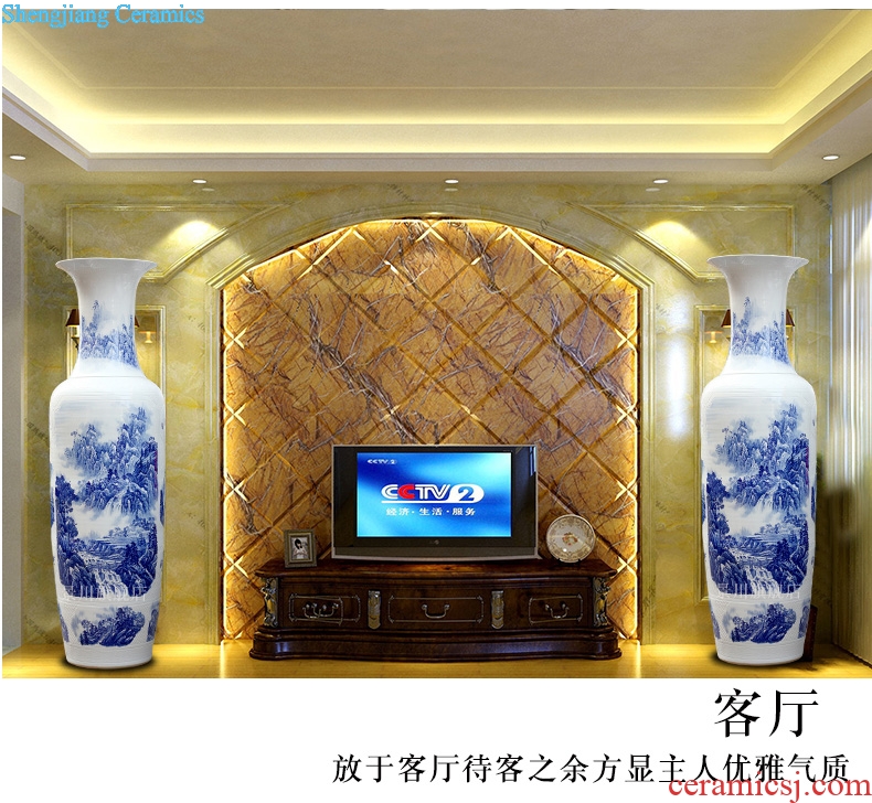 Hand-painted bold carving painting landscape of large vases, jingdezhen ceramics hotels sitting room large furnishing articles