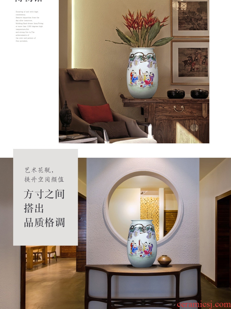 Jingdezhen ceramics hand-painted pastel boys vase baby figure sitting room place flower arranging Chinese decorative arts and crafts