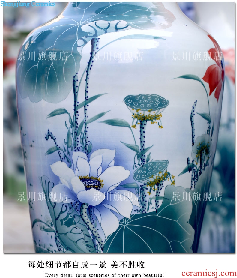 Hand painted green lotus lotus hotel porcelain of jingdezhen ceramic floor big vase sitting room adornment is placed