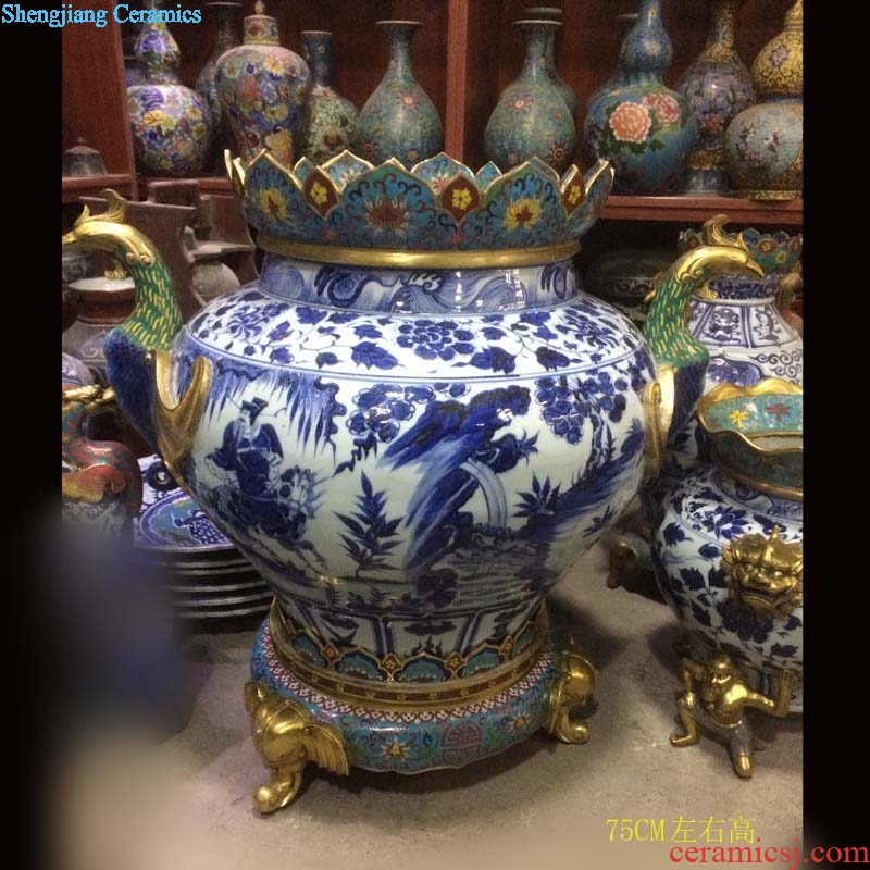 Jingdezhen imitation of yuan and Ming guiguzi hand-painted wire inlay enamel jar of 36 cm high, 75 cm high classic blue and white porcelain pot