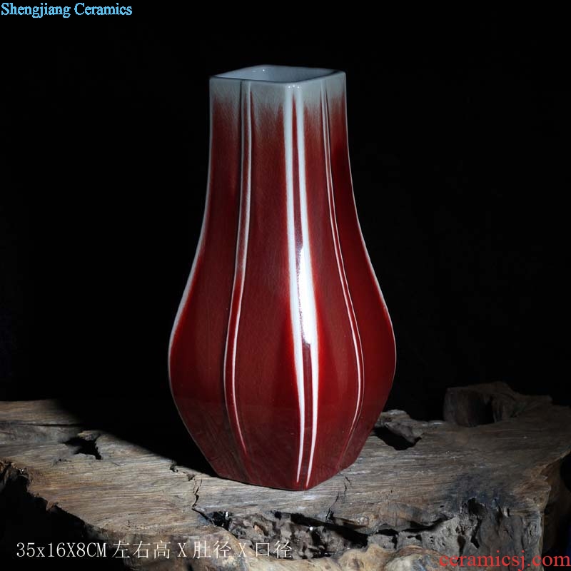 Red square vase elegant contracted bright red festive ceramic flower arranging flower vase personality bright red vase