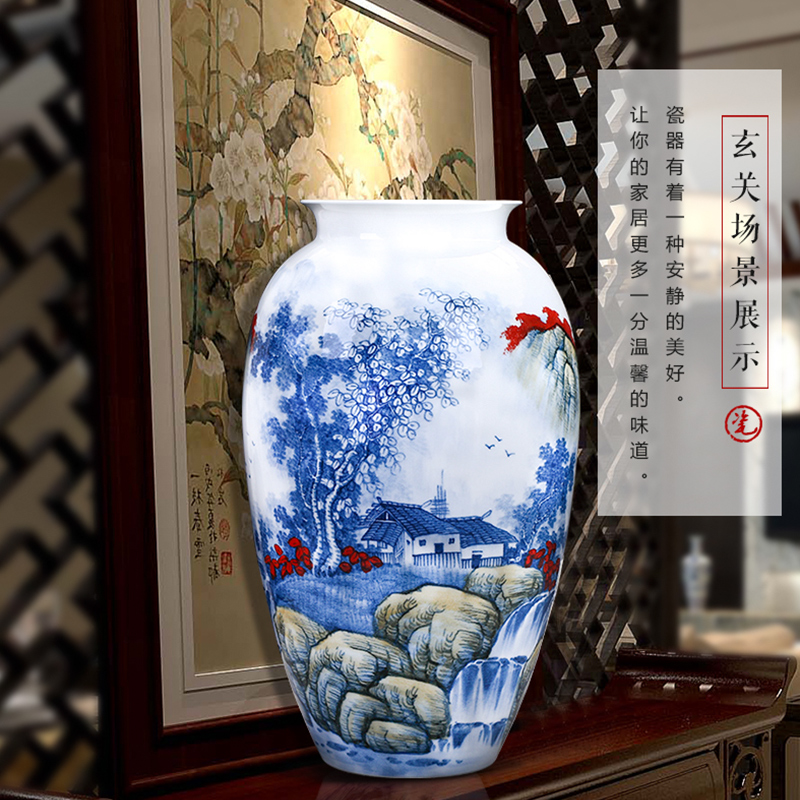 Master of jingdezhen ceramics hand-painted antique flower arranging large Chinese blue and white porcelain vase in the sitting room porch place