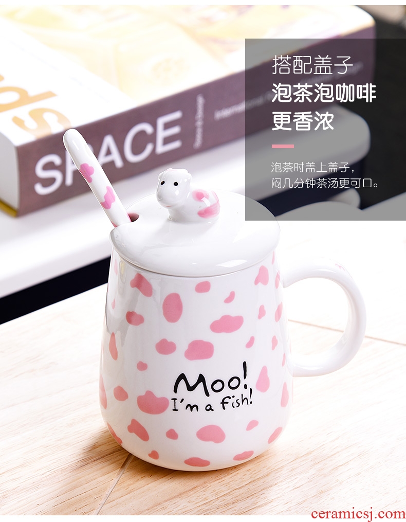 HaoFeng creative mugs ceramic cups of coffee cup milk cup breakfast cup cute cartoon cup with a spoon