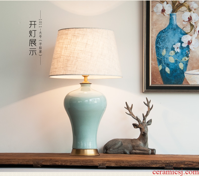 American desk lamp light ceramic light of bedroom the head of a bed luxury Chinese ancient kiln large sitting room is contracted vase decoration full copper lamp