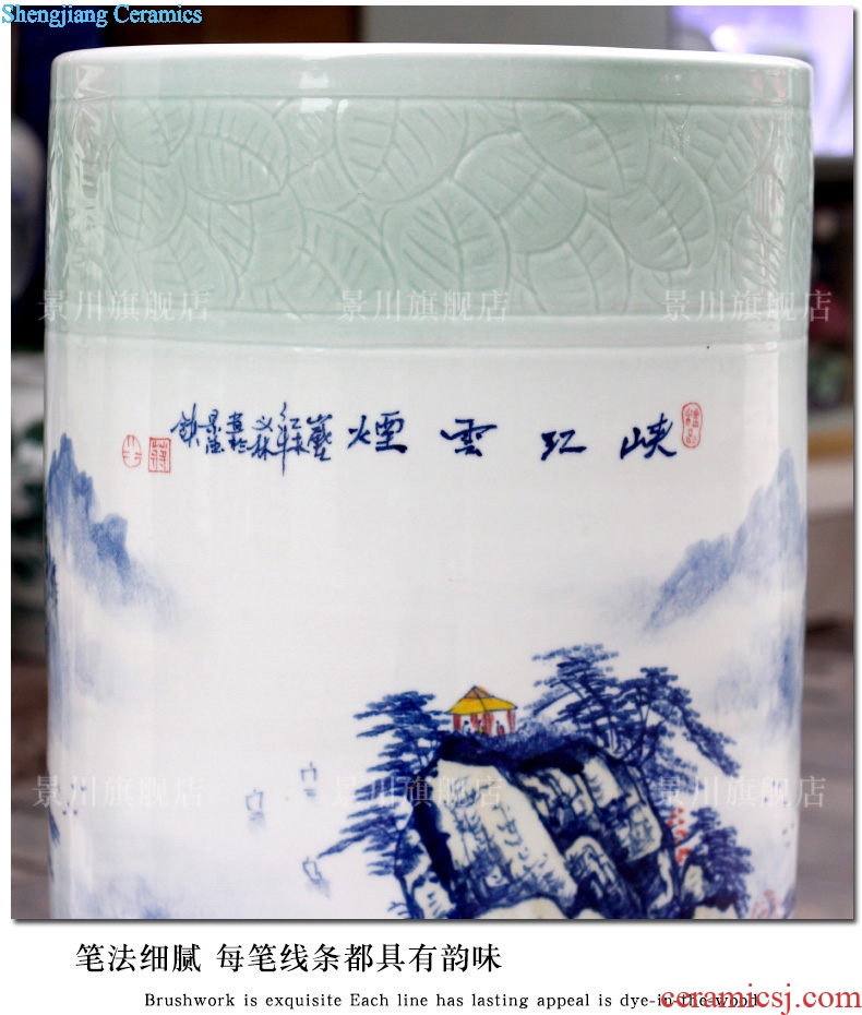 Jingdezhen ceramic hand-painted scenery of large vase home furnishing articles modern quiver landing craft ornaments sitting room