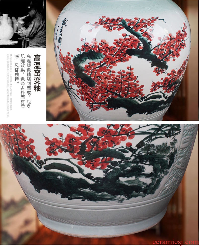 Day hao jingdezhen hand-painted ceramic vase lotus harbinger figure of large sitting room hotel home handicraft furnishing articles