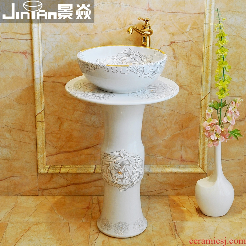 JingYan art pillar basin integrated ceramic column type lavatory basin as floor balcony vertical lavabo column basin