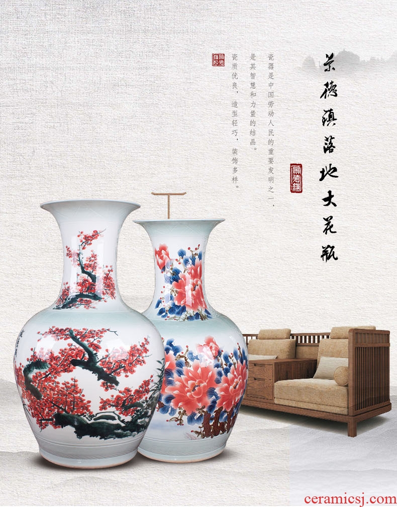 Day hao jingdezhen hand-painted ceramic vase lotus harbinger figure of large sitting room hotel home handicraft furnishing articles