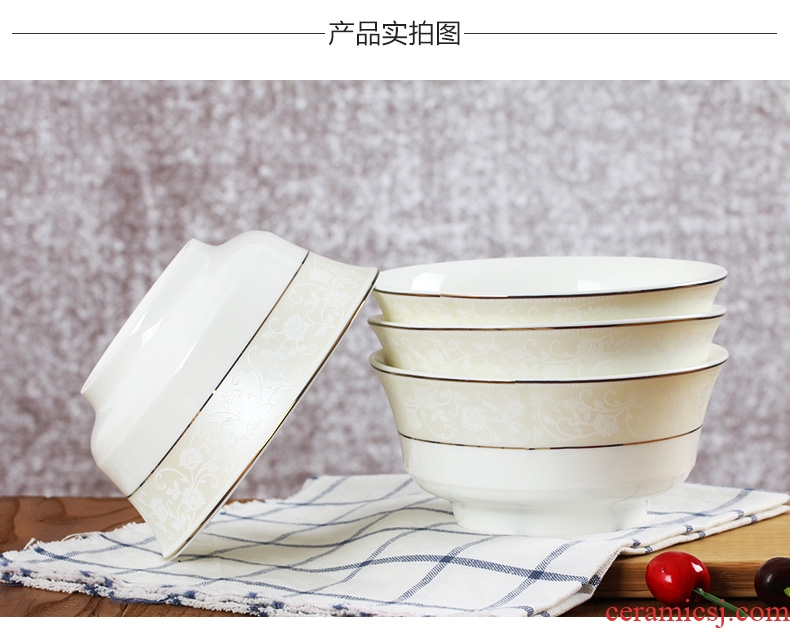 Jingdezhen ceramic bowl 4 pack high bubble noodle dishes contracted bone porcelain tableware household large soup bowl suit