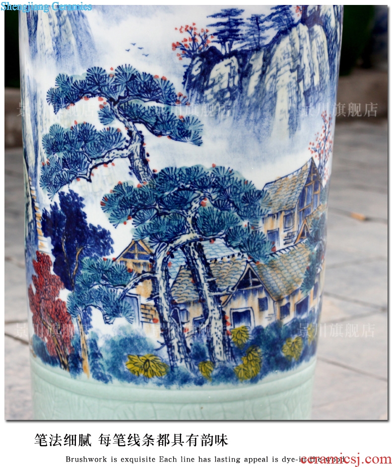 Jingdezhen ceramic hand-painted scenery of large vase home furnishing articles modern quiver landing craft ornaments sitting room