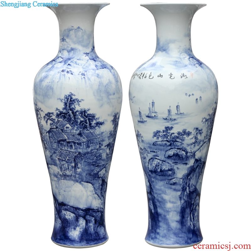 Jingdezhen blue and white porcelain ceramic hand-painted lake view landing big vase household living room a study place