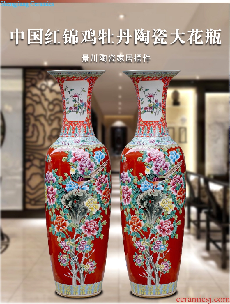 Chinese red hand-painted golden pheasant vase peony flower arranging landing big jingdezhen ceramic guest modern Chinese style household furnishing articles