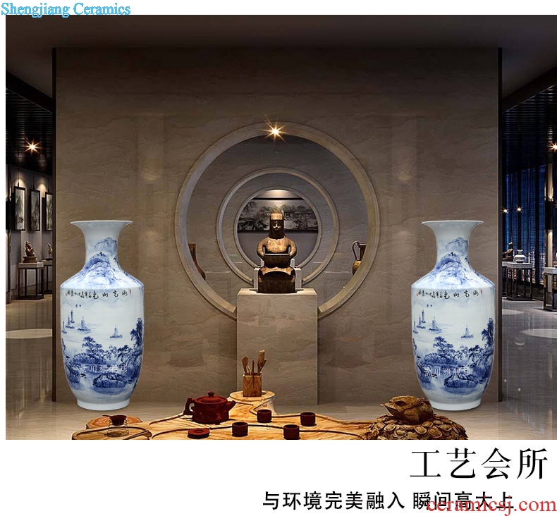 Jingdezhen blue and white porcelain ceramic hand-painted lake view landing big vase household living room a study place