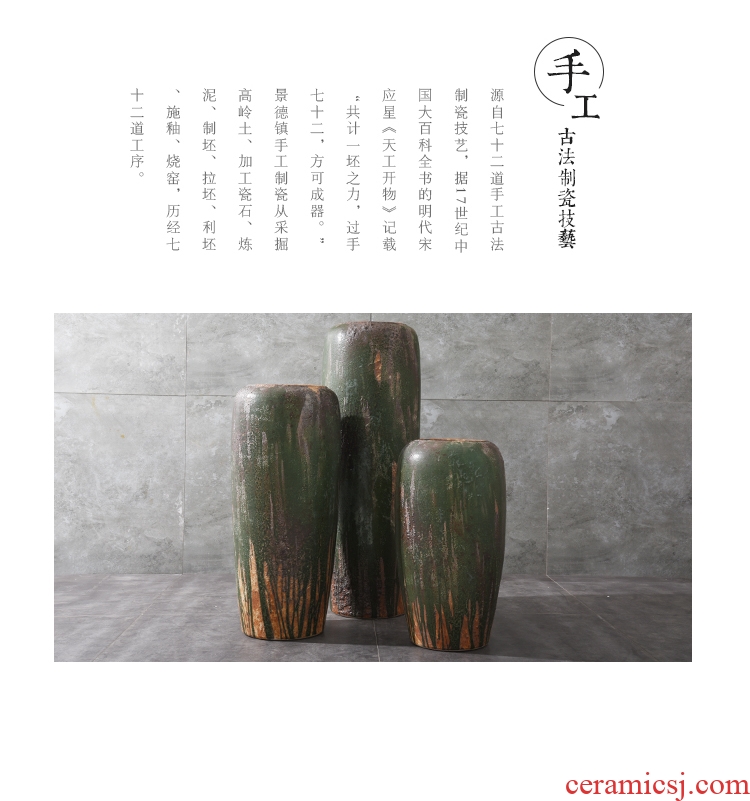 Jingdezhen retro landing handmade pottery vase large household vase furnishing articles sitting room porch flower arrangement suits