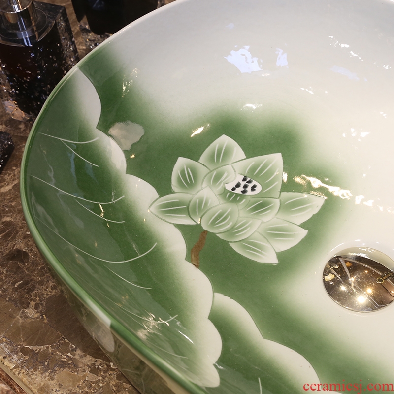 JingYan lotus art stage basin oval ceramic lavatory basin Chinese style household basin on the sink