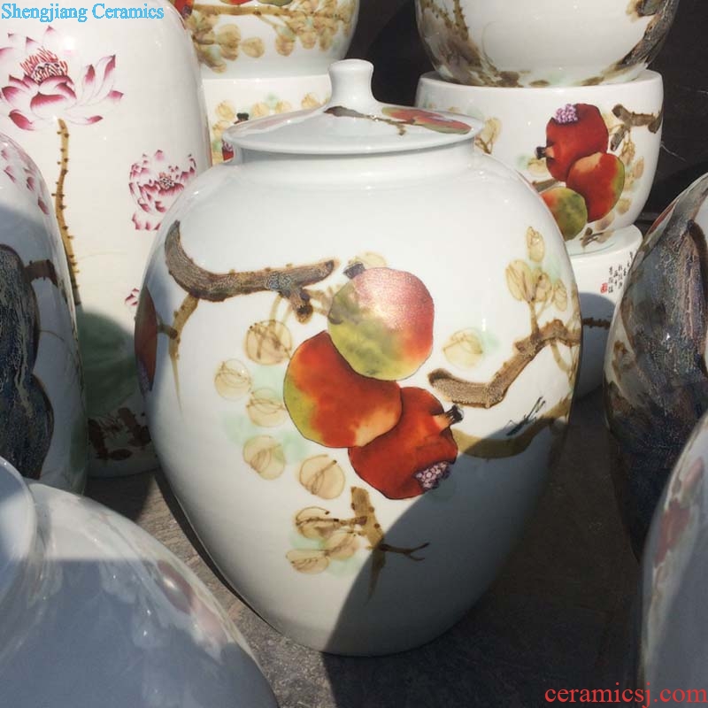 Jingdezhen 40 kg powder enamel pomegranate porcelain cover type can of apple storage tank is fashionable household meters tank