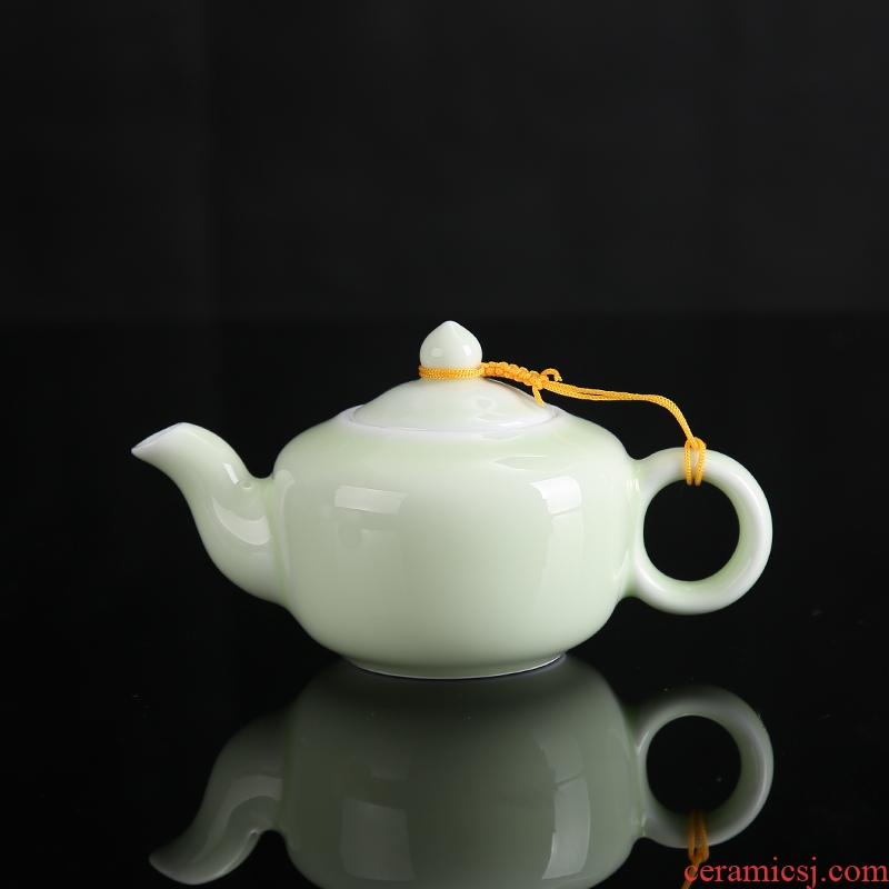 DH was suit jingdezhen kung fu tea set of 6 people contracted pea green glaze teapot small cups