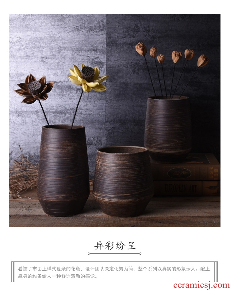 Ceramic coarse pottery new Chinese literary restoring ancient ways the sitting room is contracted household adornment manual flower vase home furnishing articles