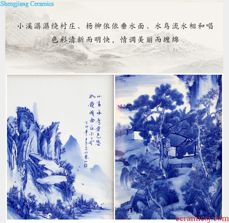 Landscape painting four screen painter jingdezhen blue and white porcelain plate in the sitting room adornment study sofa background wall hang a picture