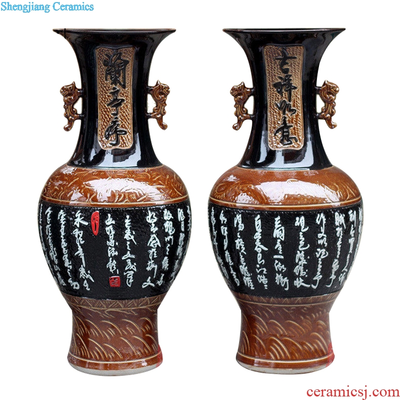Jingdezhen ceramics antique carved poems of large vases, sculpture design ears household decorations