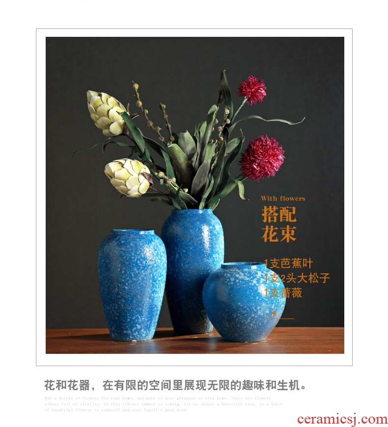 Fashion coarse pottery furnishing articles blue ceramic vases, dry flower arranging living room TV cabinet post-modern decorative household act the role ofing is tasted