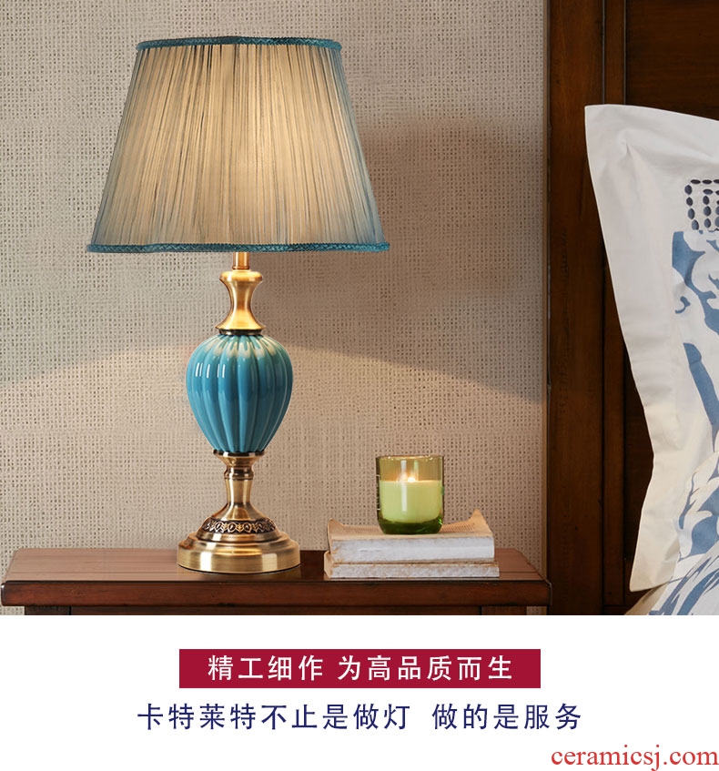 American light ceramic desk lamp of bedroom the head of a bed is contracted sitting room adornment creative remote warm light sweet romance marriage
