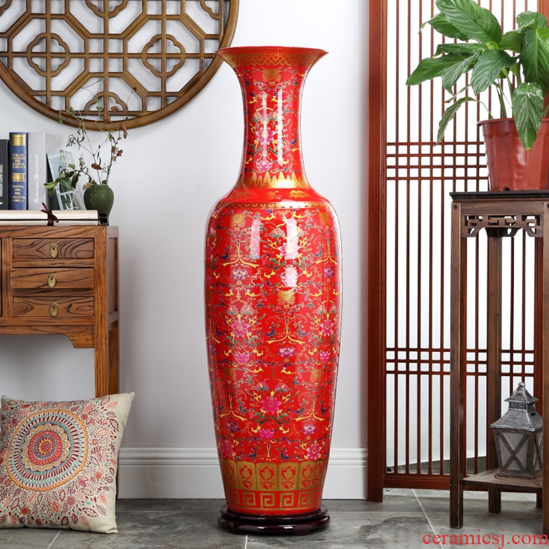Jingdezhen China red paint sitting room of large vase China dragon ceramics hotel lobby hall furnishing articles