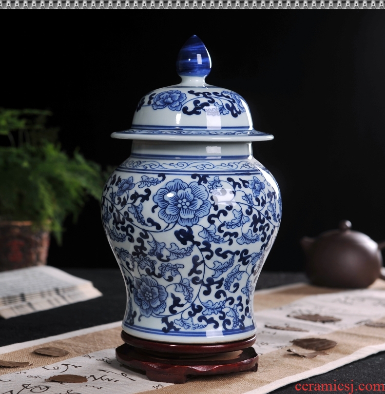 Jingdezhen blue and white porcelain vase household wine ark TV ark adornment ceramics handicraft furnishing articles in the living room