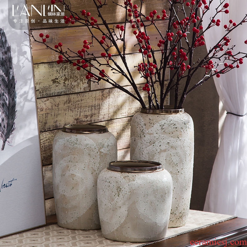 Contemporary and contracted dry flower ceramic flower vases furnishing articles to restore ancient ways small pure and fresh and manual white coarse pottery, phnom penh