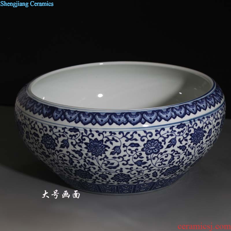 Water shallow fish tank blue and white porcelain porcelain of jingdezhen blue and white porcelain cylinder 40 cm in diameter
