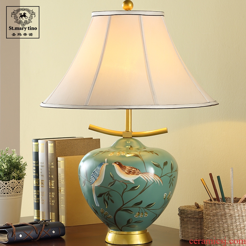 Santa marta tino ceramic color european-style lamp lights sitting room luxury retro hand-painted cloth art desk lamp of bedroom the head of a bed