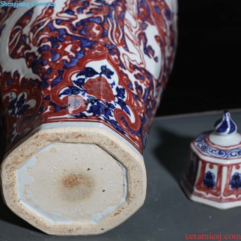 Yuan blue and white youligong red dragon grain mei mei bottles of high-end antique yuan blue and white porcelain dragon plum bottle bottles of the yuan dynasty porcelain