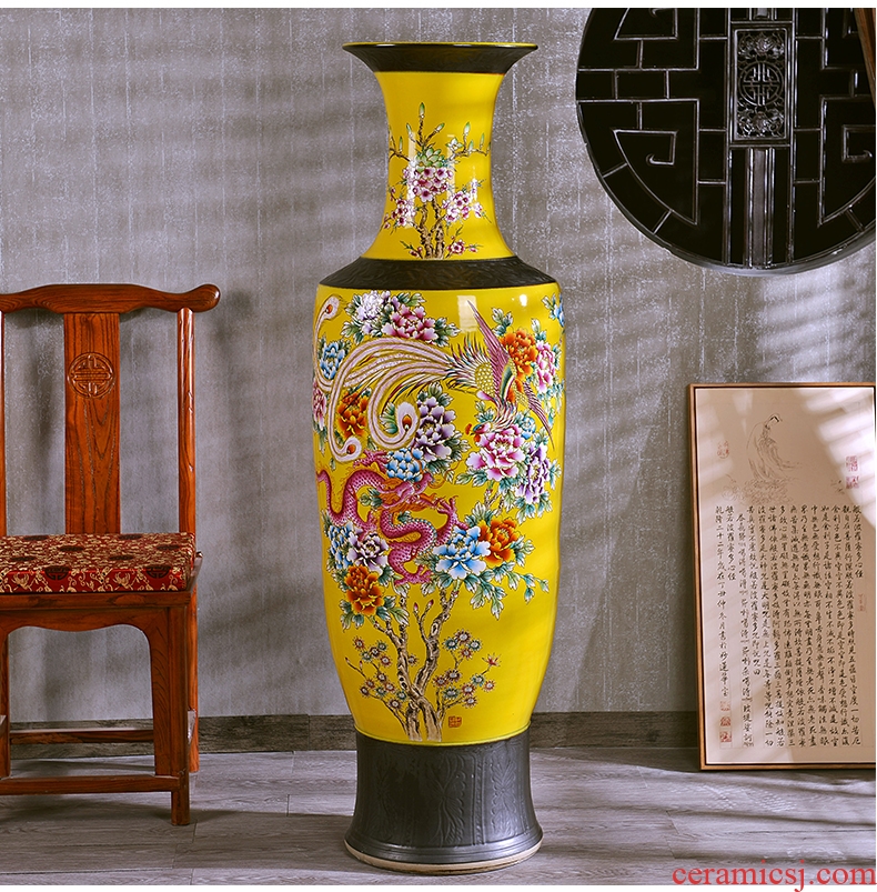 Jingdezhen archaize pastel in extremely good fortune of large vase colorful flower dragon hotel furnishing articles in the living room
