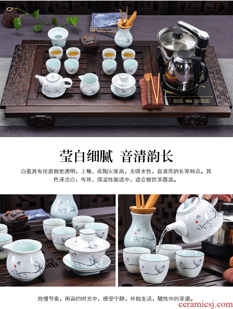 Beauty cabinet ebony wood tea tray kung fu tea set home four unity ceramic tea set sea tea saucer dish