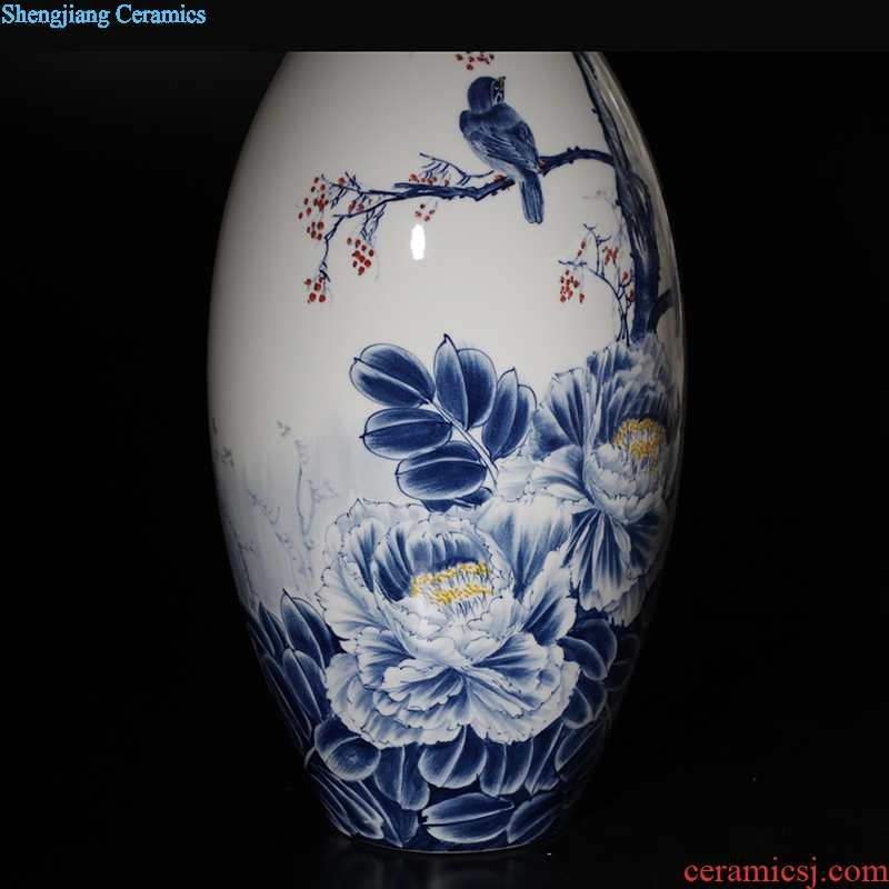 Jingdezhen vase peony flowers and birds painting fine mouth of jingdezhen painting curve of 60-70 cm tall vase porch