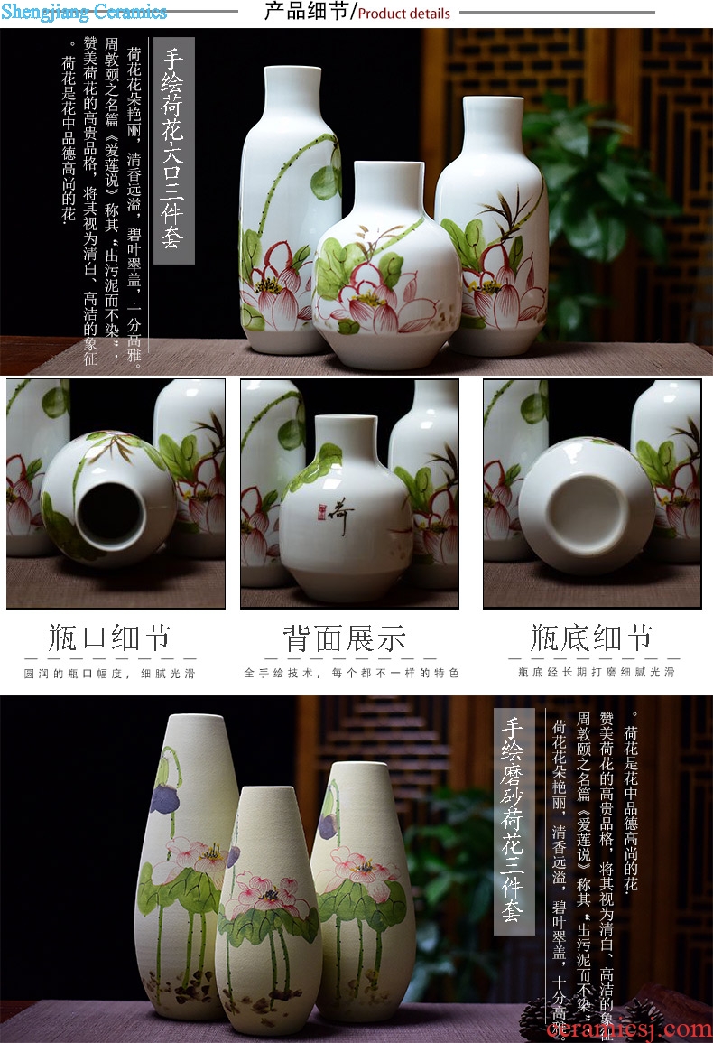 Jingdezhen hand-painted ceramic fashion home furnishing articles hydroponic dry flower arranging flowers sitting room lucky bamboo vase three-piece suit