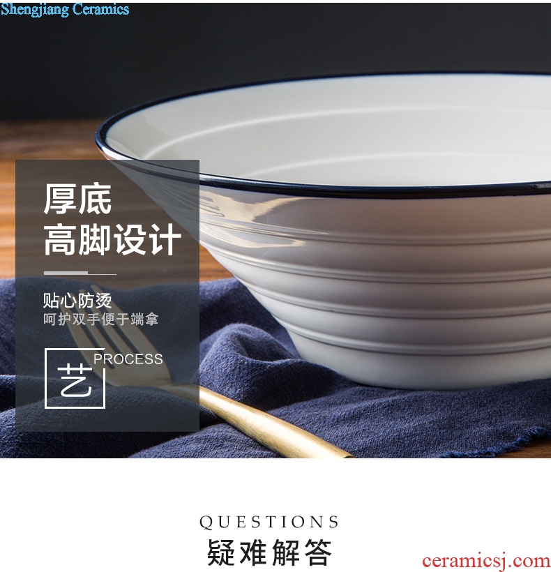 Million creative ceramic bowl beef pull rainbow noodle bowl household hotel wholesale pure color thread soup bowl hat to bowl