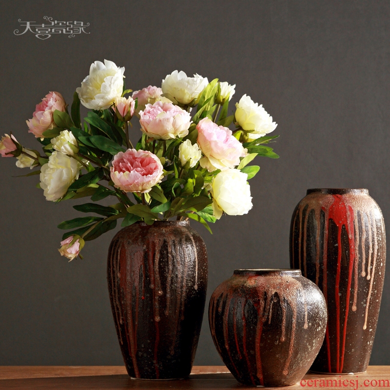 Modern retro rough some ceramic pot flower art creative sitting room porch home decoration ceramic dry vase furnishing articles