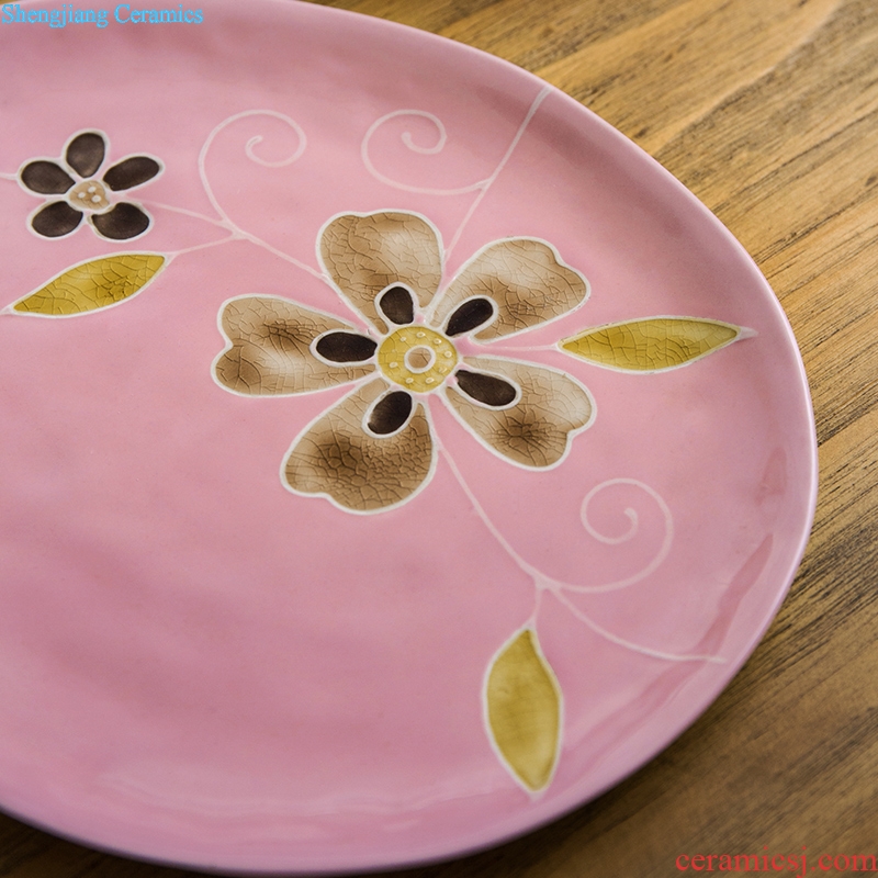 Ijarl million jia household creative Japanese ceramic disc beefsteak disk platter oval tray is elegance