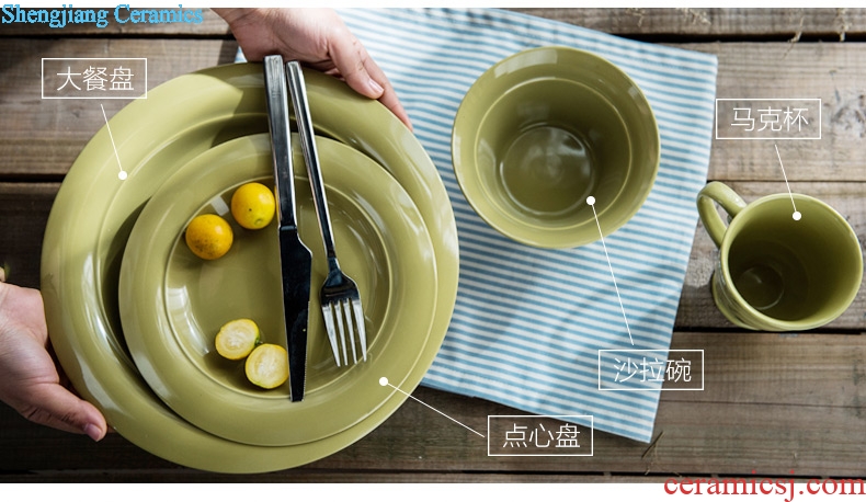 Ijarl million fine ceramic tableware green bowls plates cups steak dinner plate single product
