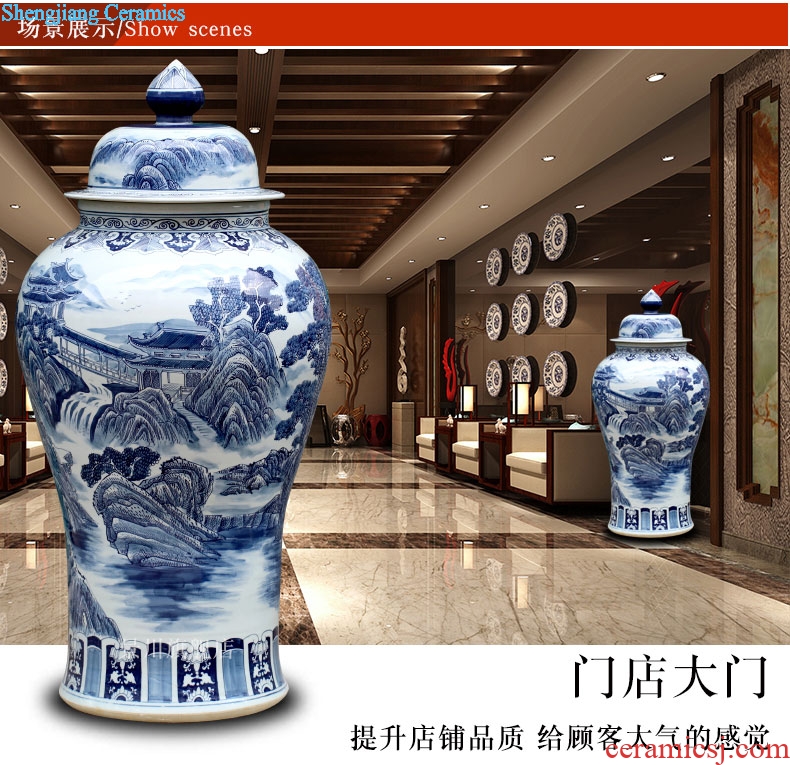 Jingdezhen blue and white landscape general tank hand-painted ceramics vase sitting room ground adornment furnishing articles opening gifts