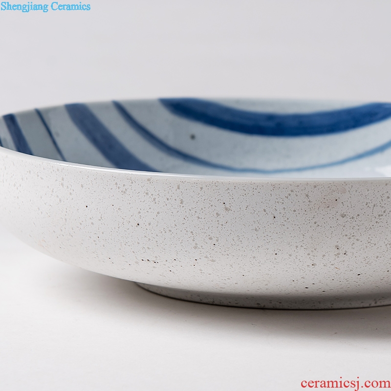 Ijarl creative Japanese ceramic salad bowl contracted stripe domestic large deep dish Karen rainbow noodle bowl salad bowl